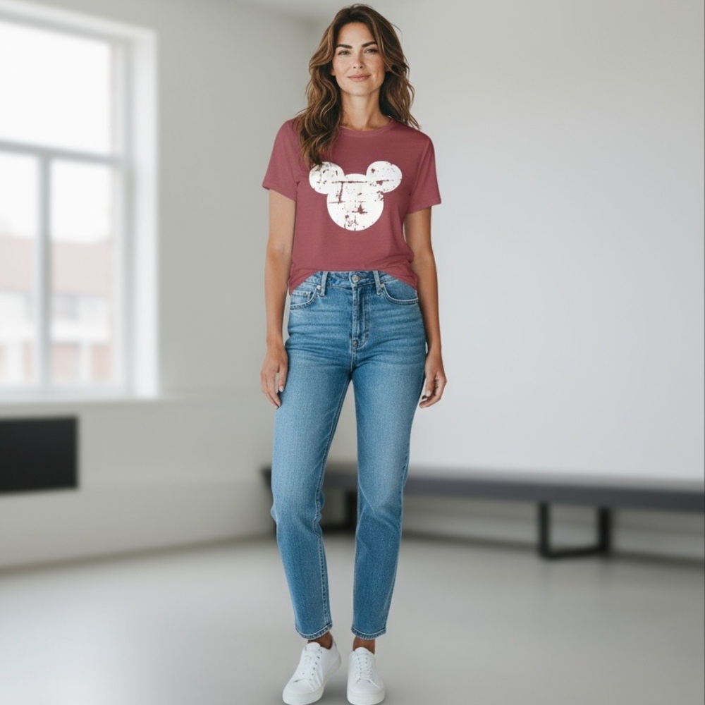 Disney Mickey Mouse Grunge Graphic T-Shirt Burgundy Bella + Canvas Unisex 2XL